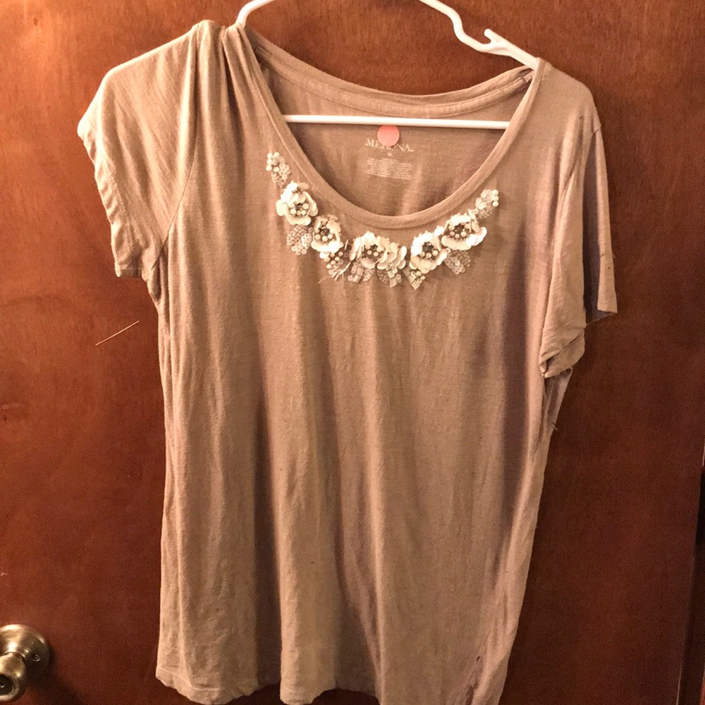 Tan tee with Beaded detail